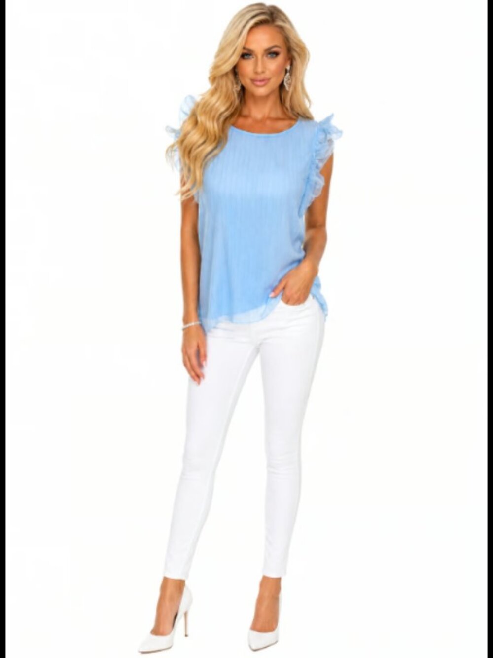 CATO ESTABLISHED 1946 Light Blue Sleeveless Top With Ruffles
